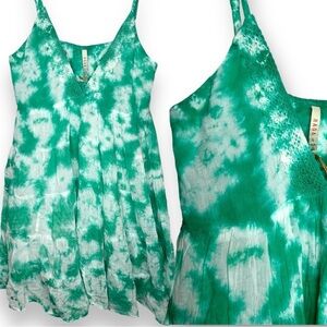 NWT RAGA X Anthropology Tie Dye Pintuck Babydoll Mini Dress Size Large